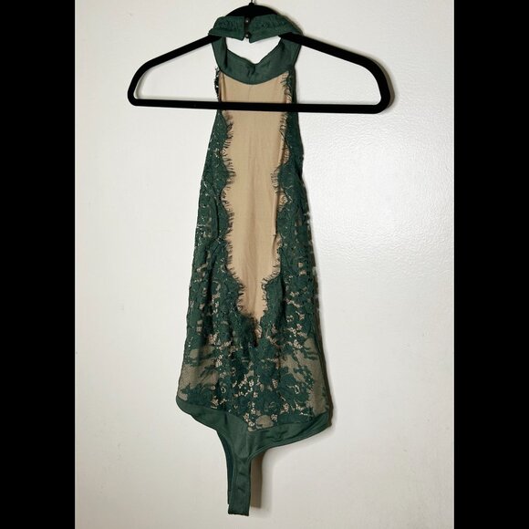 MAJORELLE Sexy Green & Tan Lace Halter Bodysuit Size SMALL - Picture 3 of 4